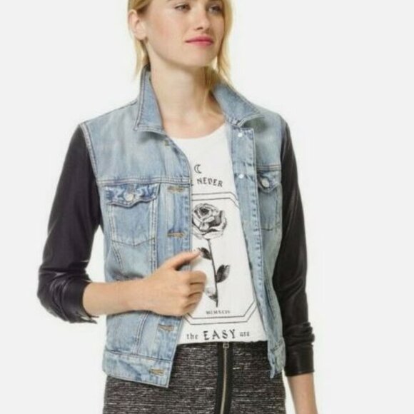 ARITZIA TALULA DENIM AND FAUX LEATHER JACKET - Picture 1 of 2